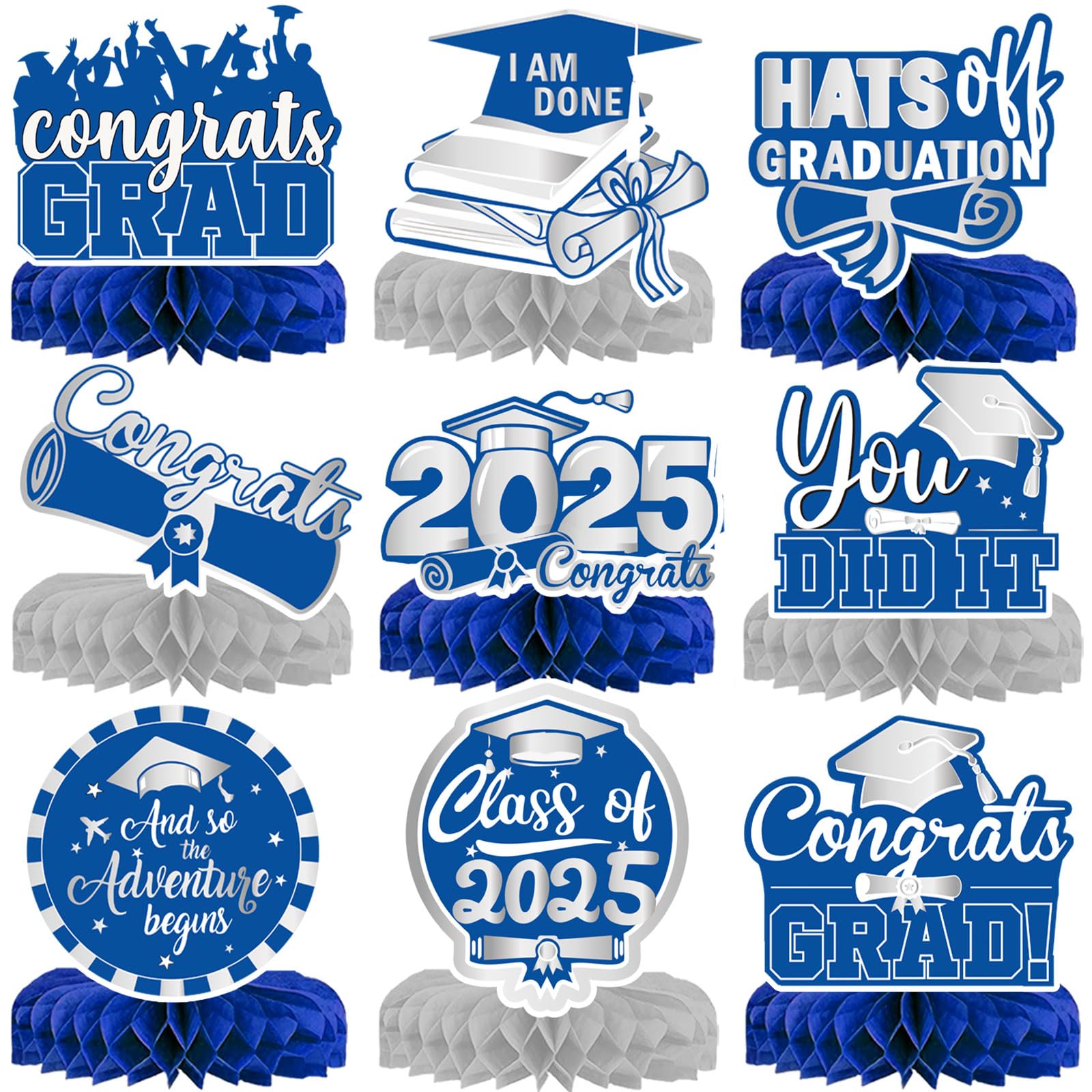 9Pcs Graduation Party Decorations Congrats Grad Table Centerpiece Class of 2025 Graduation Table Decorations for Graduation Party Supplies (blue)