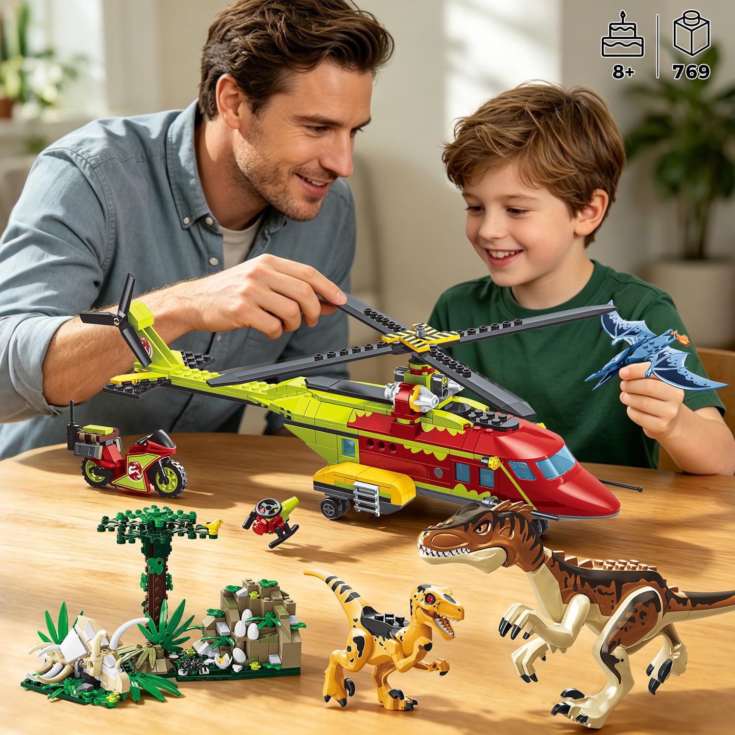 HOGOKIDS 3-in-1 Dinosaurier-Rettungsflugzeug-Bauset für Jungen ab 6 Jahren | Baue ein Kipprotorflugzeug, einen Transport- oder Doppelrotor-Hubschrauber mit Greifhaken – ein kreatives Geschenk ab 6