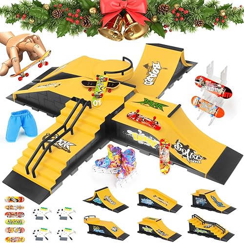 Patinetas de dedo 6 en 1 para niños, juego de rampa de patineta de dedo, kit de parque de patinaje para dedos, juguetes de patineta para dedos