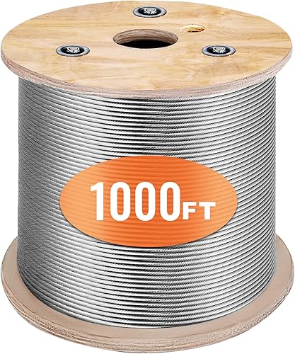 BestEquip Cable de acero inoxidable 316 de 1000 pies, cuerda de alambre de grado marino T316 de 1 x 19, barandilla de cable de avión para barandilla