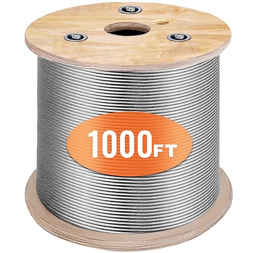 BestEquip Cable de acero inoxidable 316 de 1000 pies, cuerda de alambre de grado marino T316 de 1 x 19, barandilla de cable de avión para barandilla