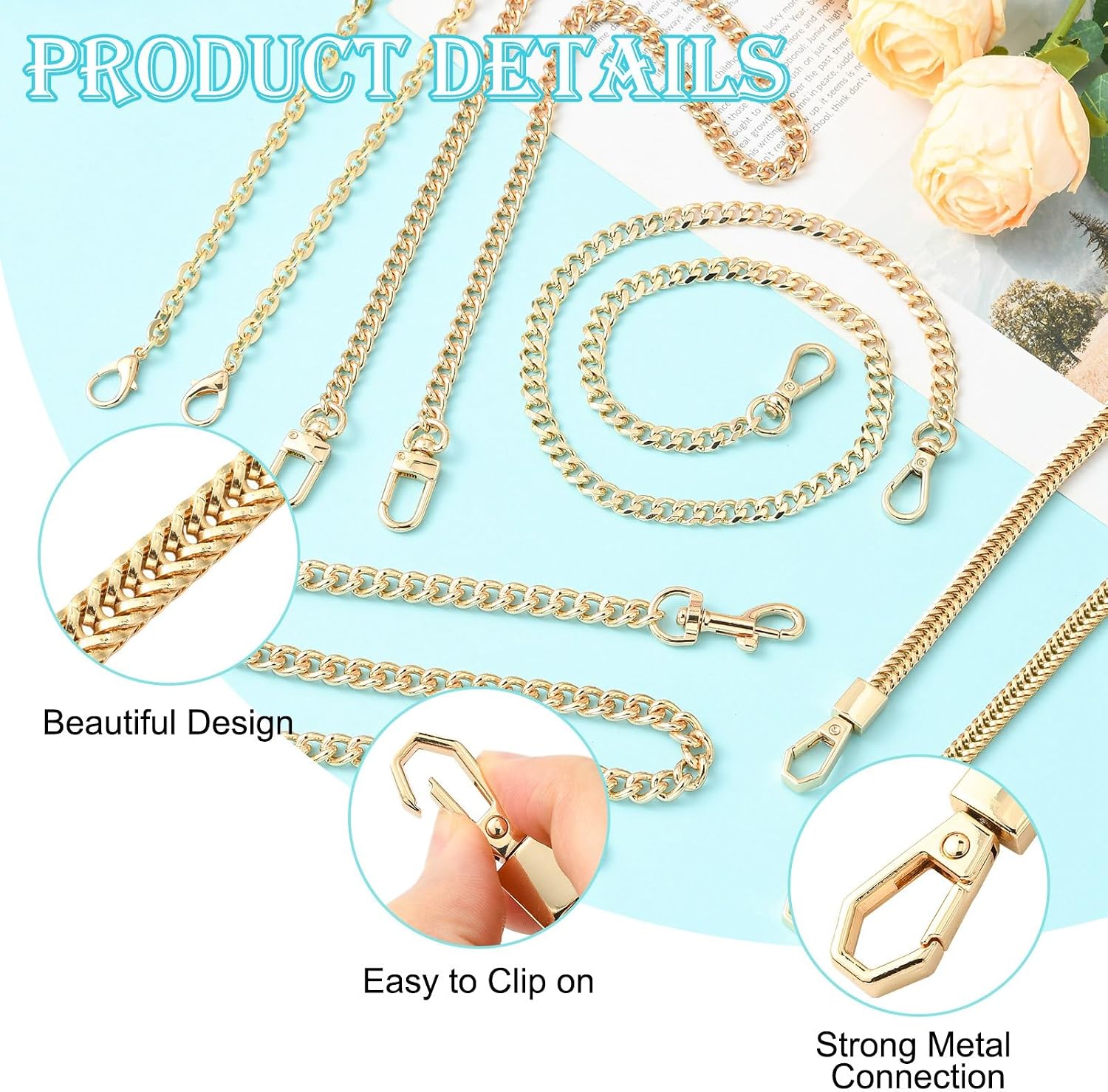 LiQunSweet 5 Styles Purse Chains Set Purse Strap Extender Replacement Crossbody Chain Metal Screw Post Handbag Accessories for DIY Shoulder Bag