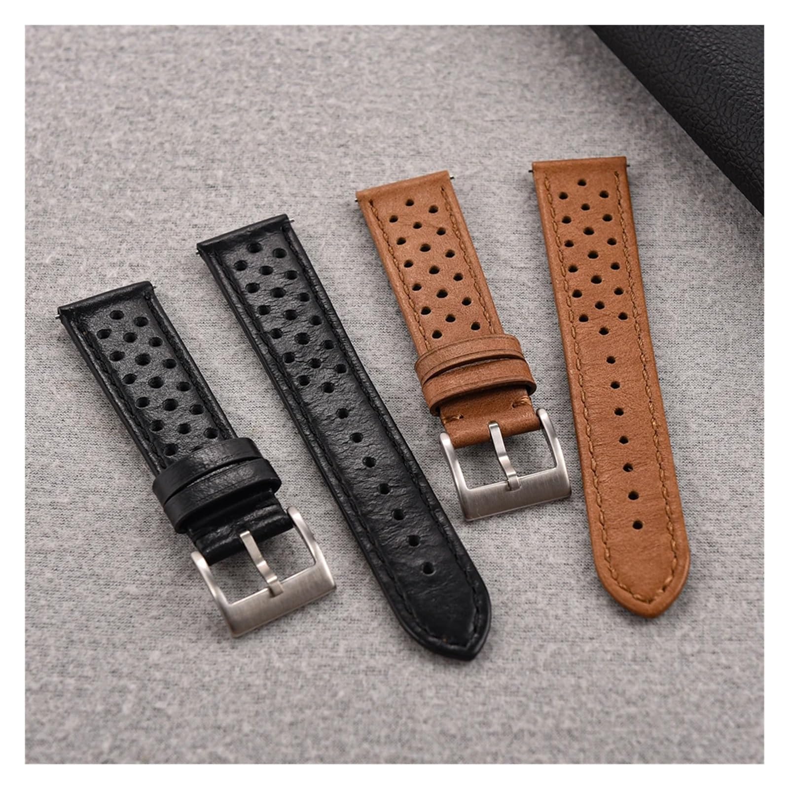 Cinturino per orologio in pelle traspirante traforata 18/20/22mm cinturino a sgancio rapido cinturino nero marrone kaki per uomo donna
