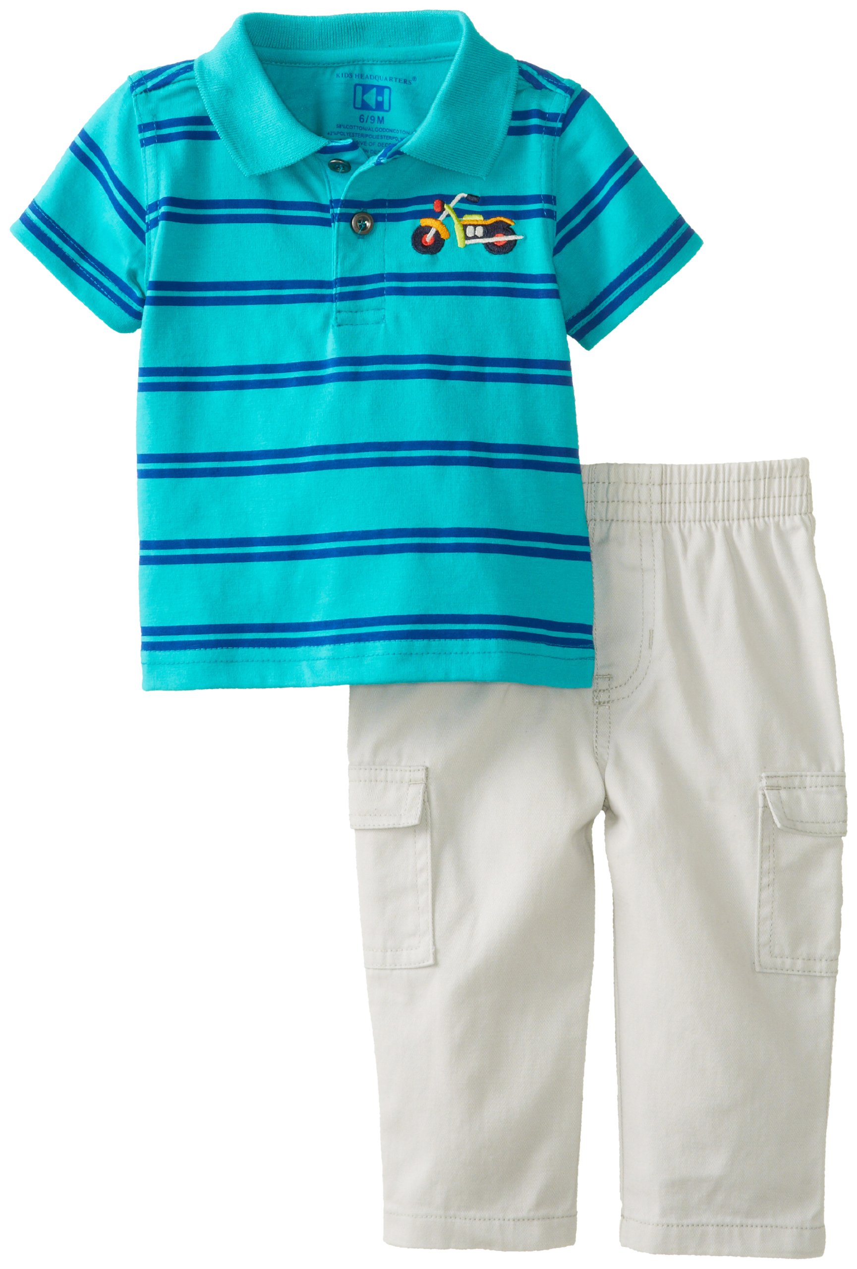 Kids Headquarters Baby-Boys Newborn Polo with Stripes and Cargo Pants