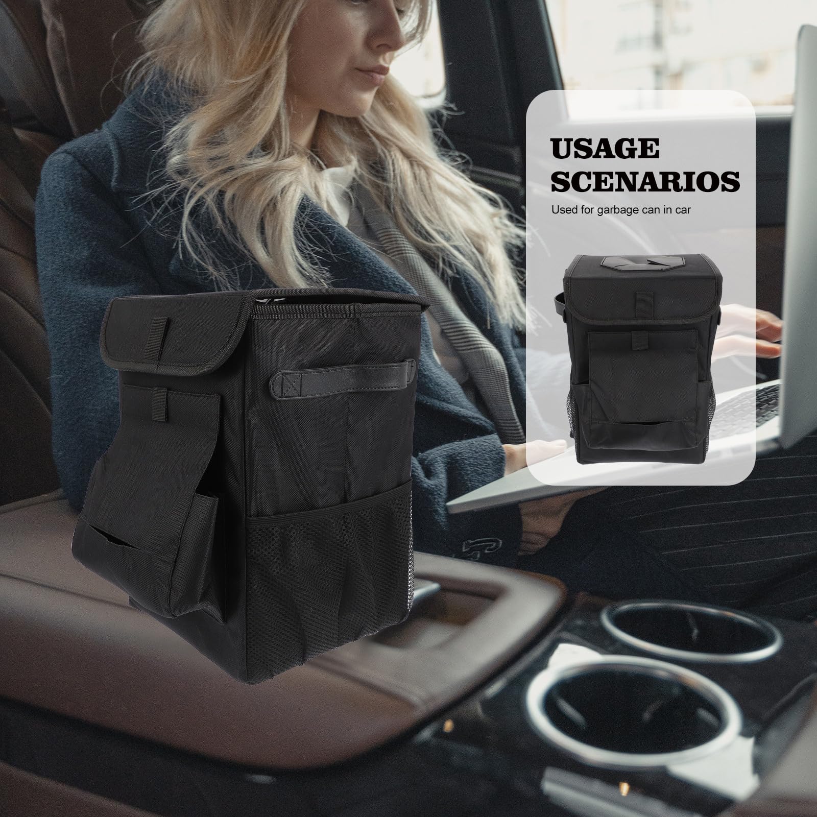 Abfalleimer Faltbarer Seitlichen aus Oxford Stoff Auto Netzfächern Vorderer Stofftasche Hängend oder Stehend für Auto Konsole und Boden
