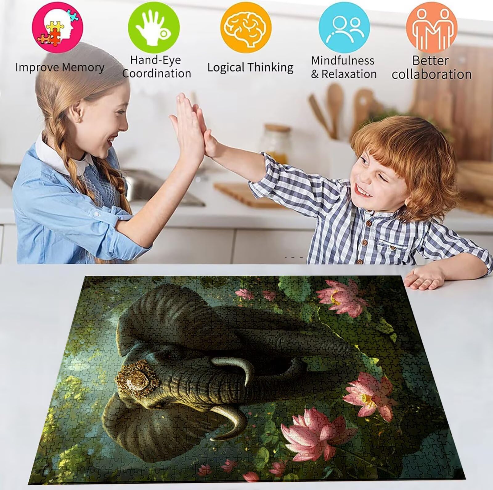 Puzzle 5000 Pezzi, 3 4 5 Anni Puzzle Elefante 6 7 8 Anni Giochi Educativi Sostenibili Con Motivi Per Adulti Da Gioco in Legno Di Alta Qualità Jigsaw Animale per Gioco Familiare, Regalo Natale H-6029