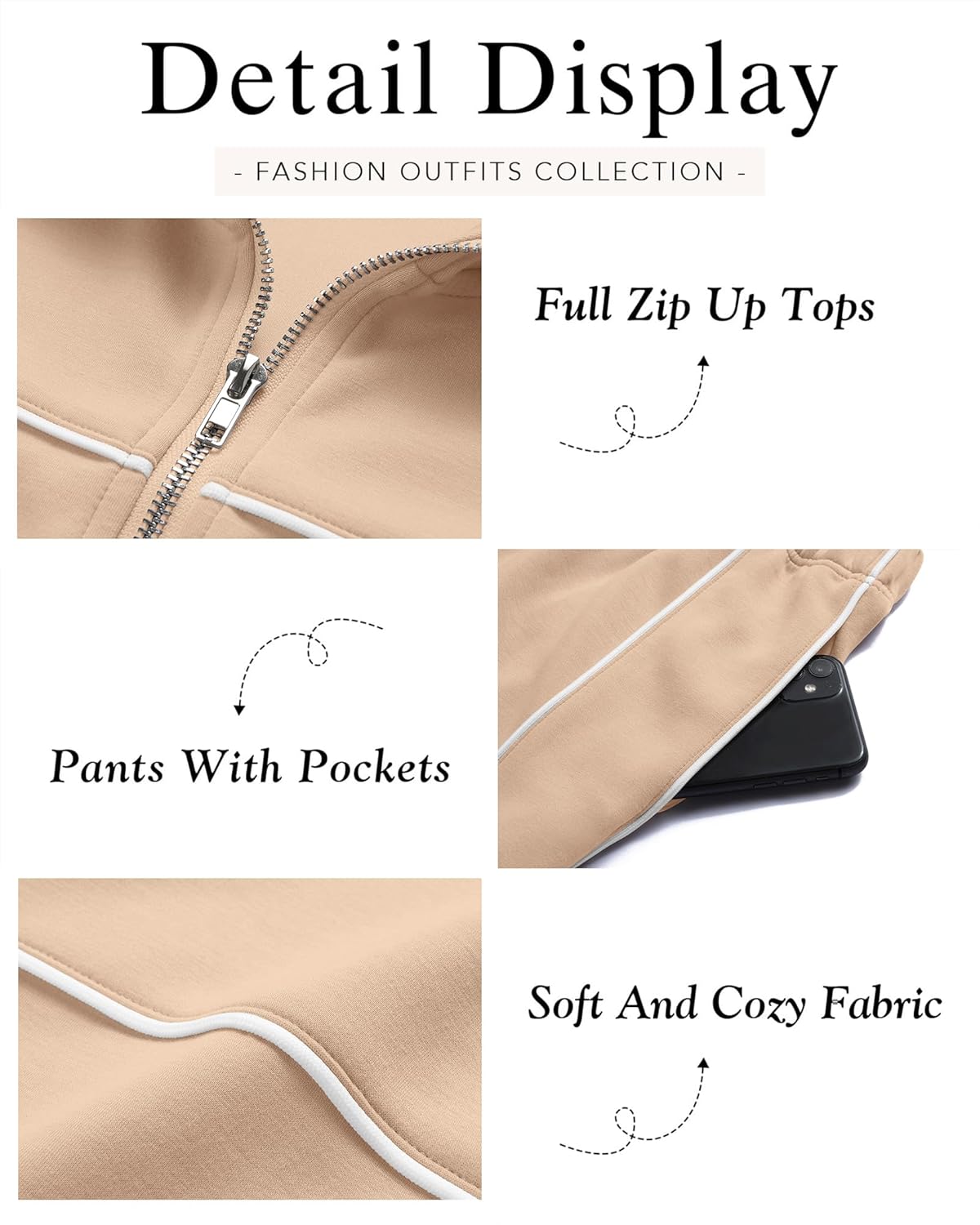 HAEOF Women 2 Piece Sweatsuit 2026 Fall Spring Long Sleeve Zip Up Sweatshirt Jogger Pants Machting Lounge Sets Track Suit - Image 5