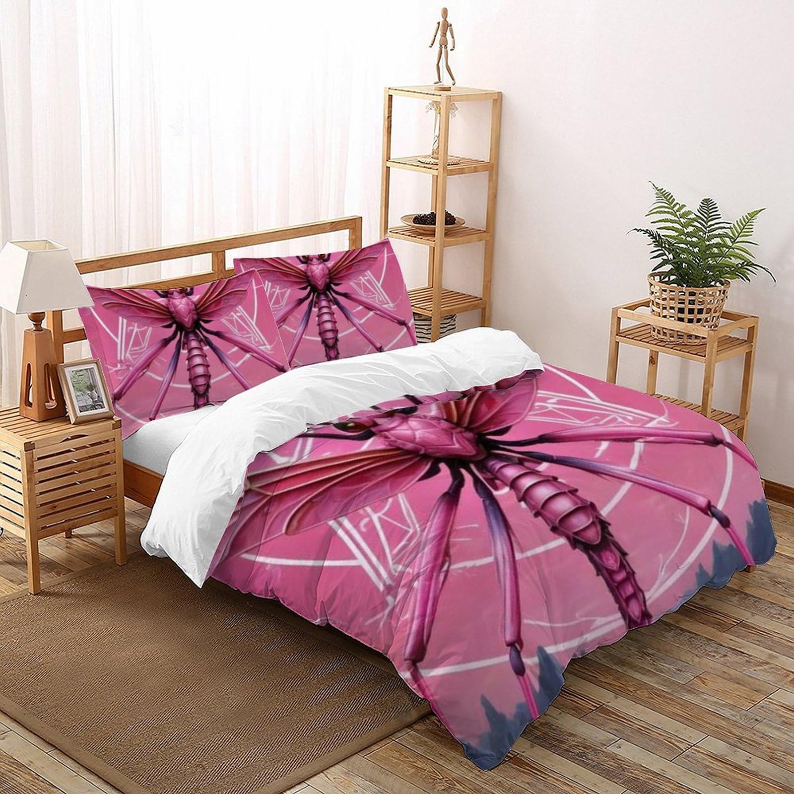 Housse de couette fermeture éclair 260x220 libellule rose grand lit entretien facile