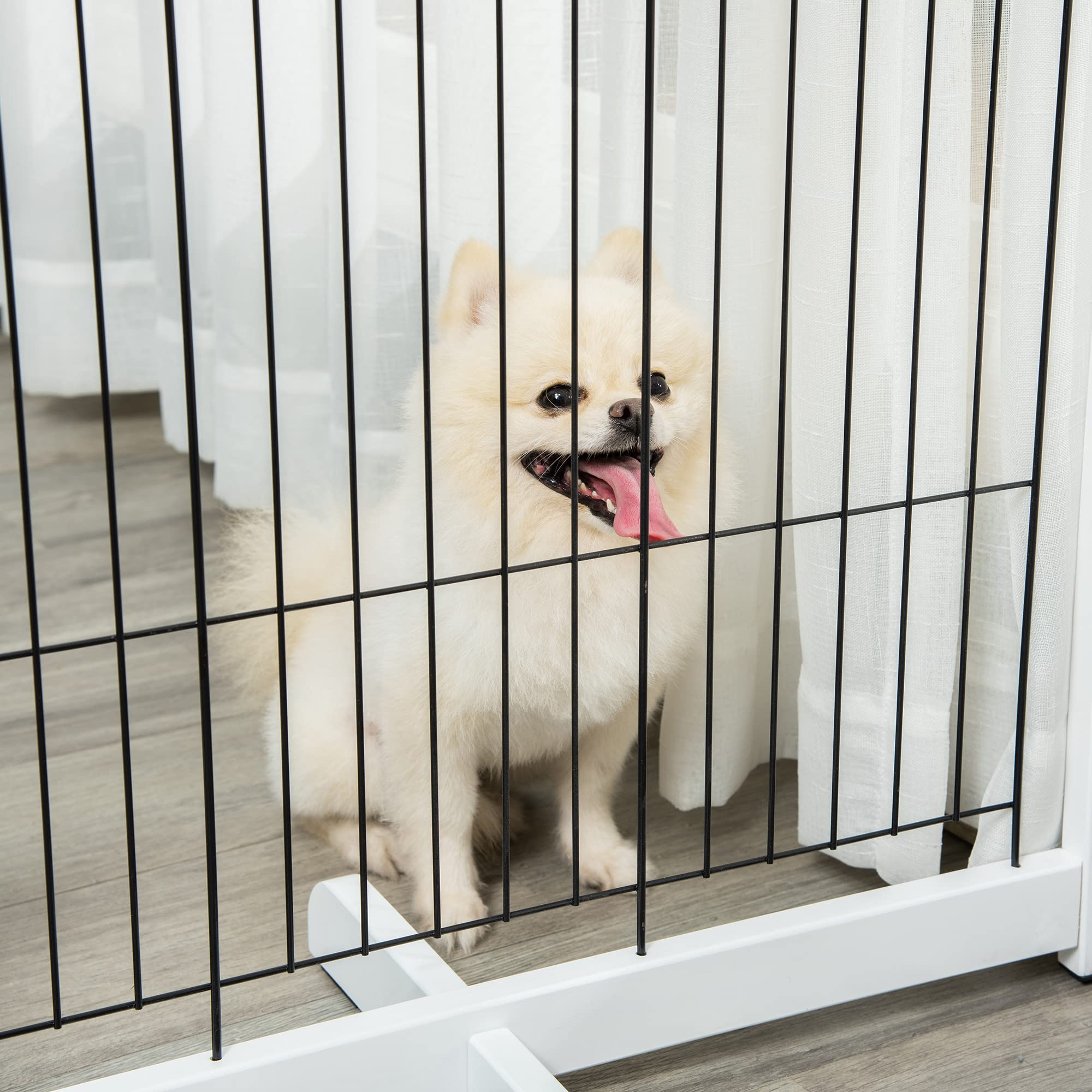 PawHut Barrera para Perros con pies, 305 x 82 cm, Madera, Plegable, para escaleras, Puertas, pasillos, 4 Paneles, Color Blanco