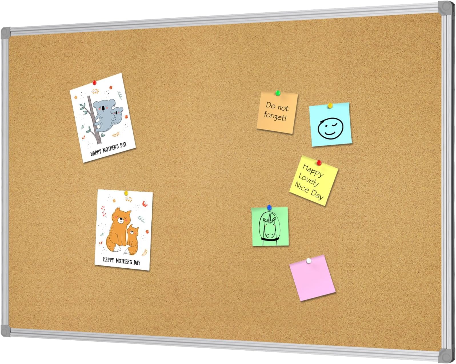 Lockways Cork Board Bulletin Board, Double Sided Corkboard 36" x 24", Wall-Mounted Aluminum Framed Message Presentation Notice Board 3 x 2