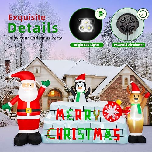 Vista 80 de Inflables de Navidad de 12 pies de largo, decoraciones para exteriores, inflables de Papá Noel en trineo de renos, luces LED integradas