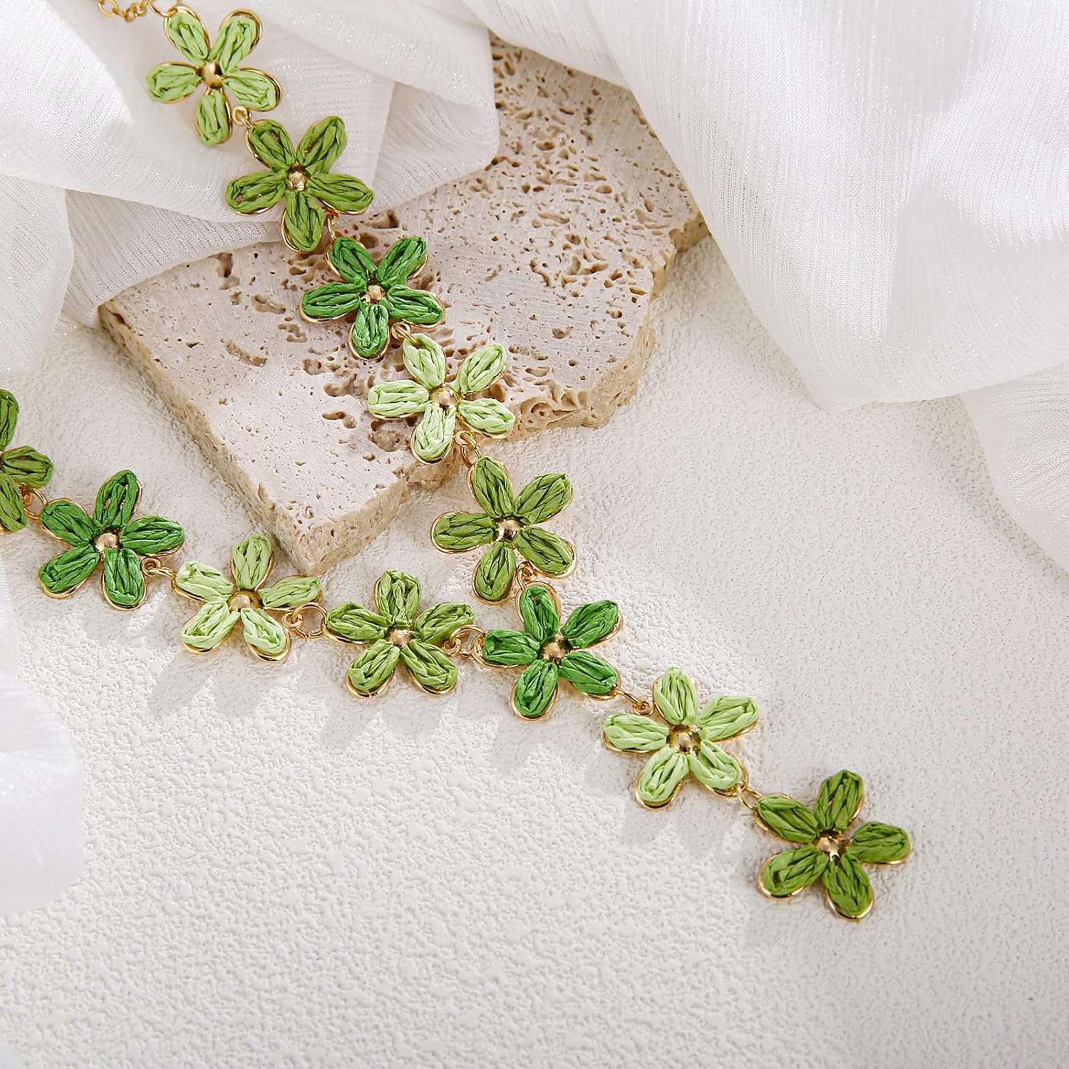 Colorful Tropical Raffia Necklace, Dopamine Boho Beach Jewelry for Women, Y-Shape Handmade Flower Necklace - Image 5