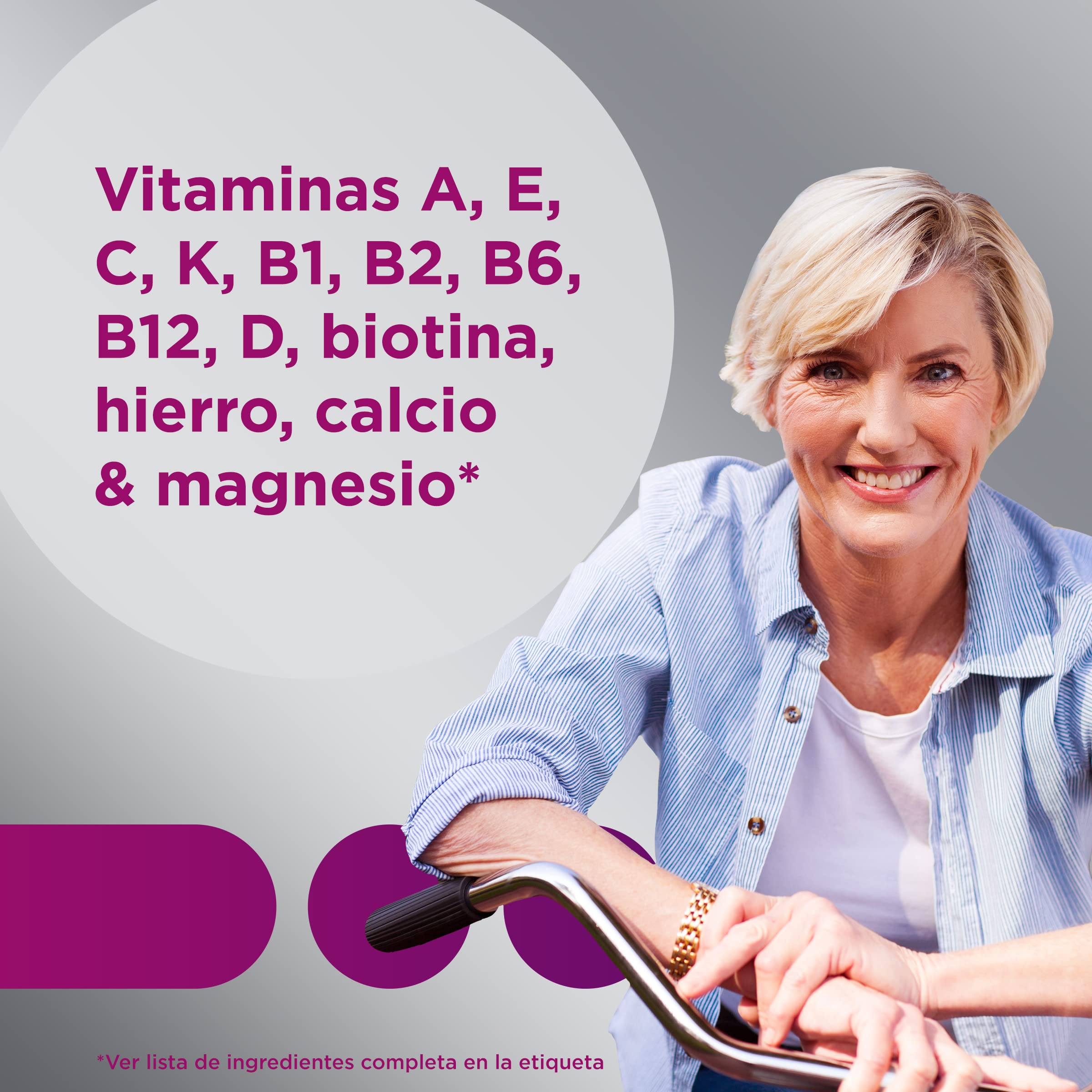 Multicentrum Mujer 50+ Complemento Alimenticio Multivitamínico y Multimineral para Mujeres 50+, Con Vitamina C y Zinc; Postmenopausia, Sin Gluten, 90 Comprimidos