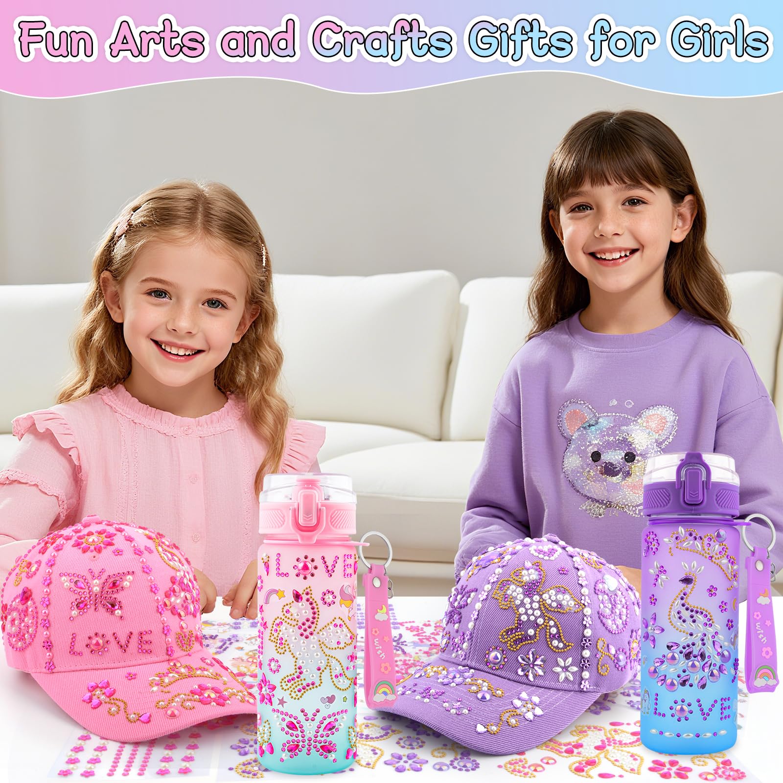 Coffret Créatif YOOHBERRYS – Bouteille Isotherme, Casquette Et Trousse à Décorer Avec Autocollants Licorne – Cadeau Fille 4-12 Ans