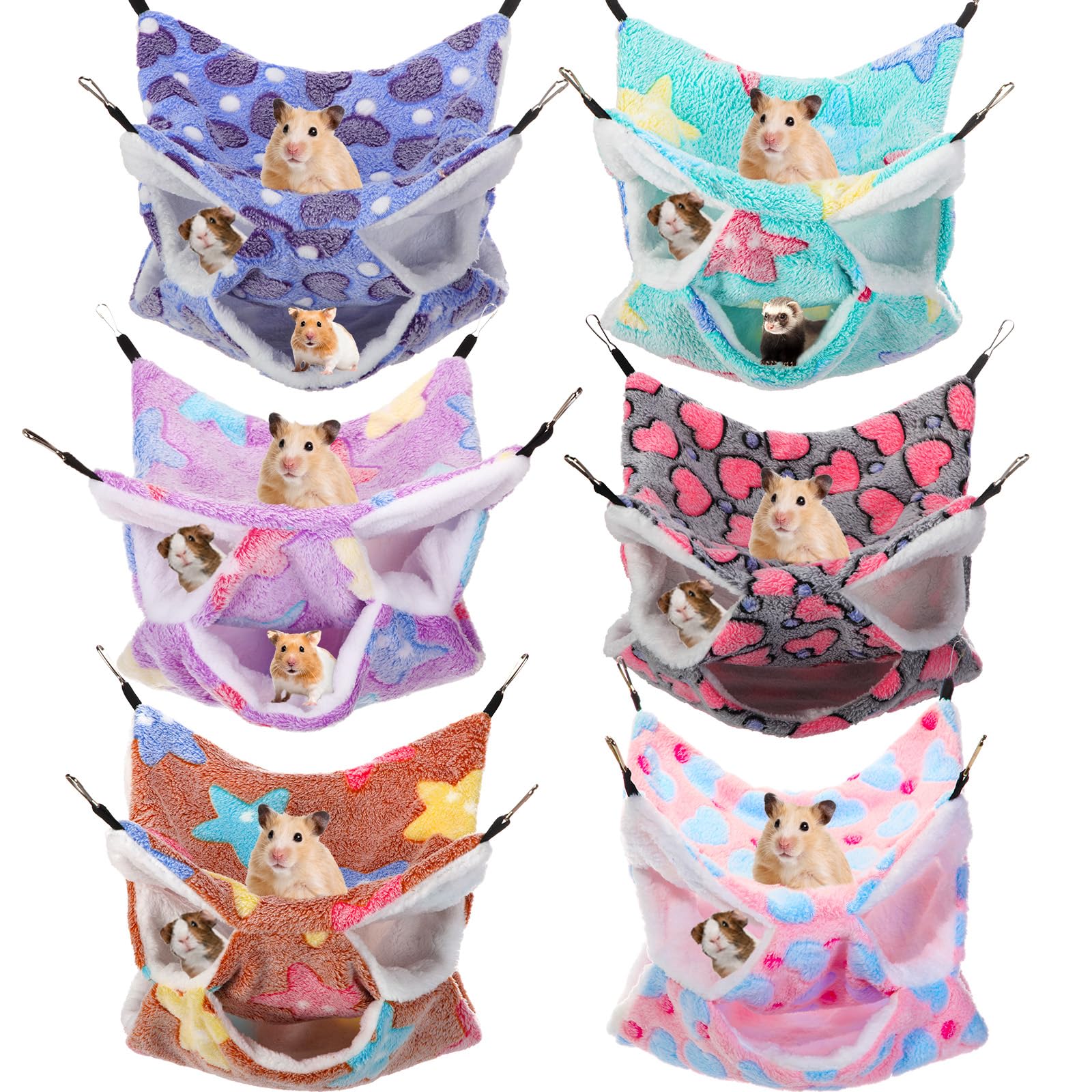 Sadnyy 6 Pieces Guinea Pig Rat Hammock Three Layer Ferret Bed Small Animal Hanging Pet Cage Hammock for Chinchilla Rat Sugar Glider Squirrel Reptiles(