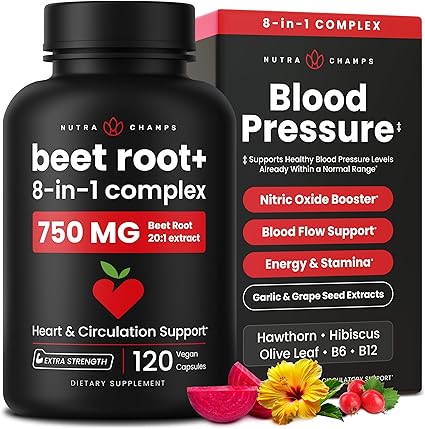 8-in-1 Beet Root Capsules - Healthy Blood Pressure Support Supplement**
