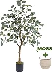 Warmplants Artificial Eucalyptus Tree, 6ft Tall Fake Eucalyptus Plant with Basket, Green Silver Dollars Silk Leaves Faux Tree for Home Office Livingroom Floor Decor Indoor