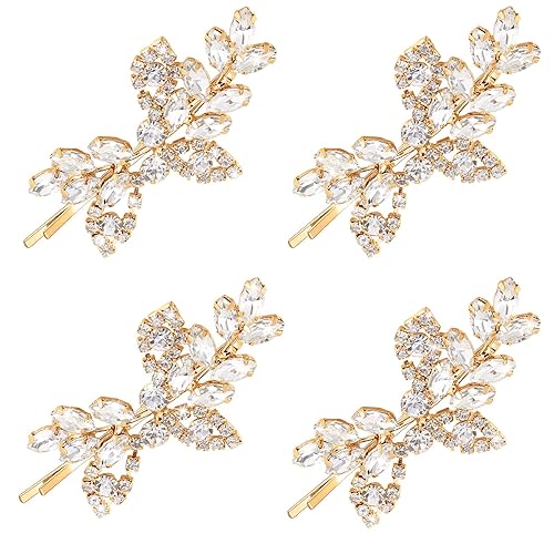 Waydress 4 pinzas para el pelo con diamantes de imitación para boda, pasador de pelo de novia, diseño de hojas decorativas, accesorios de horquilla