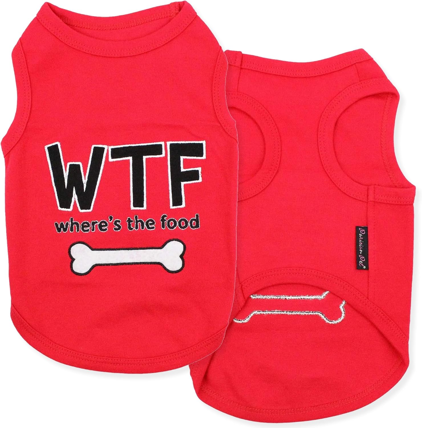 Parisian Pet Unisex Dog Tshirt Embroidered “ WTF (Where’s The Food) “ Dog Shirt