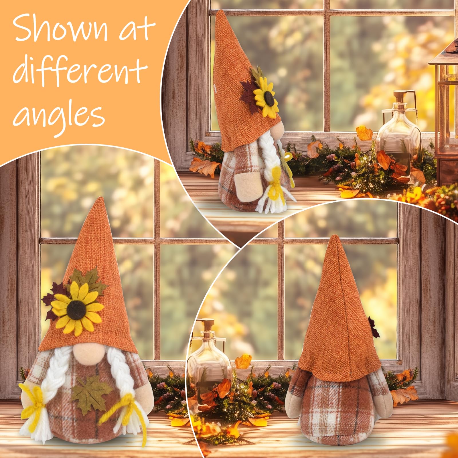 2 Lutins D’automne En Peluche - Déco Tournesol Et Feuille D’érable, Base Sablée - Pour Halloween, Thanksgiving, Décoration Saisonnière