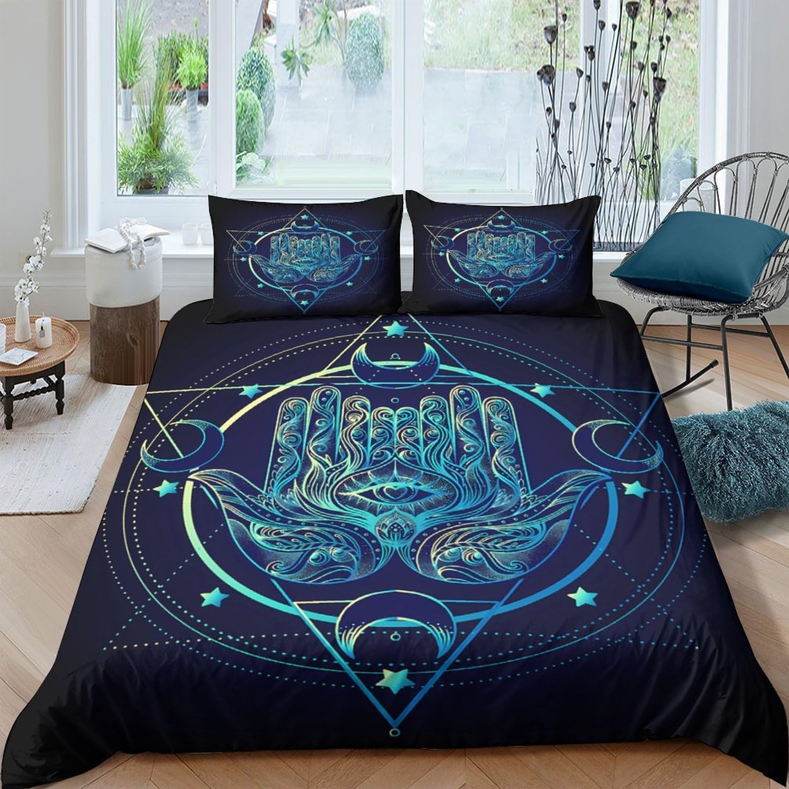 Ctjqhvkz Style-9 3D Printed Mystic Mandala Fitted Sheet Microfiber Soft Breathable Blue Sacred Geometry Bed Cover For Bedroom Guest Room Decor Single（135X200cm）