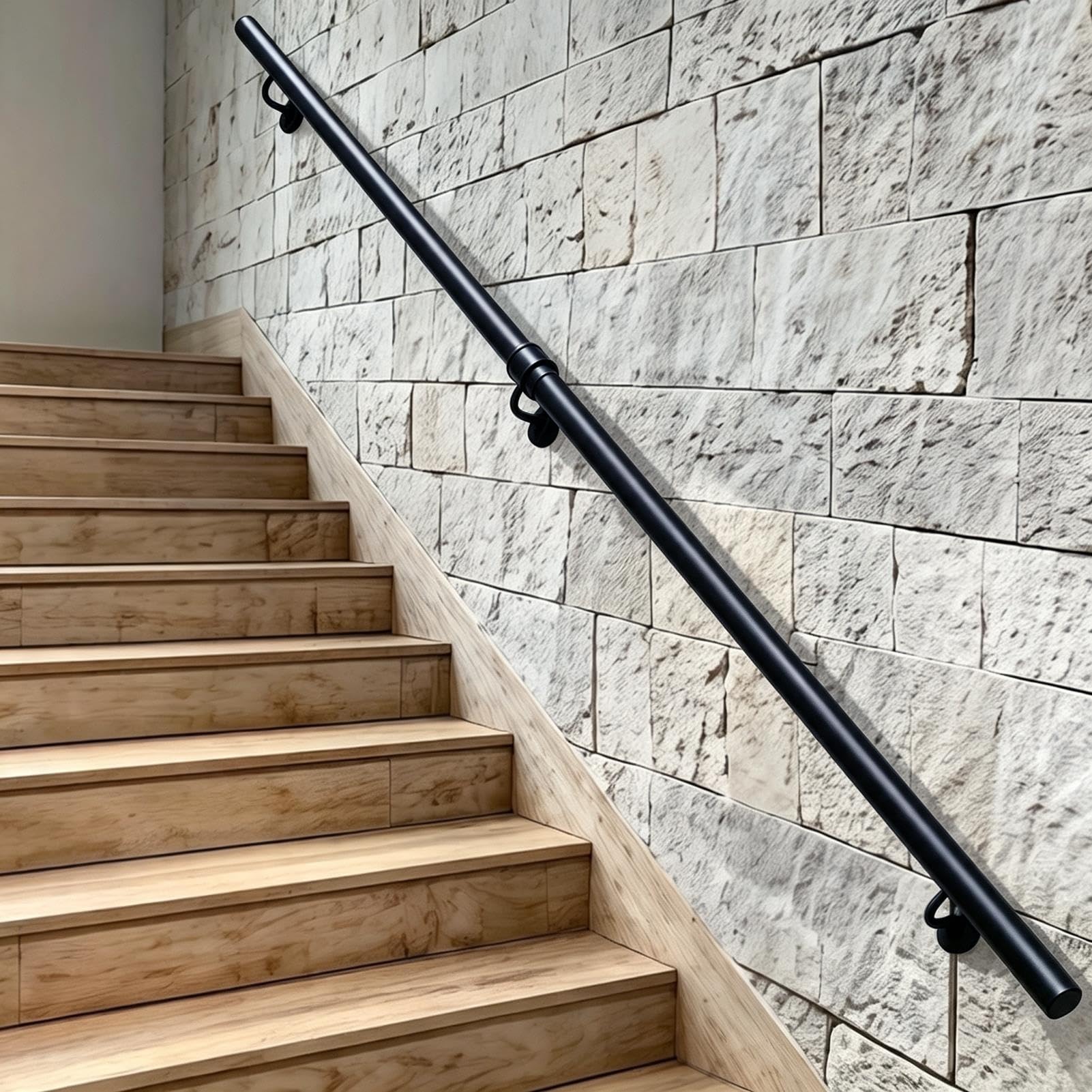 4FT 6FT 8FT 12FT 14FT 16FT Outdoor-Handlauf, modernes wandmontiertes rundes Treppengeländer für den Innenbereich, rutschfester Haltegriff aus schwarzem Metall(480cm)