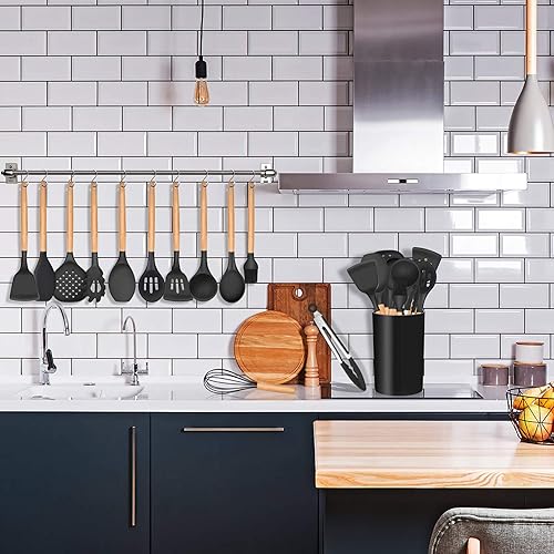 Miniatura 6 de LIANYU Juego de utensilios de cocina de silicona de 13 piezas con soporte, utensilios de mango de madera para cocinar, herramientas de cocina que