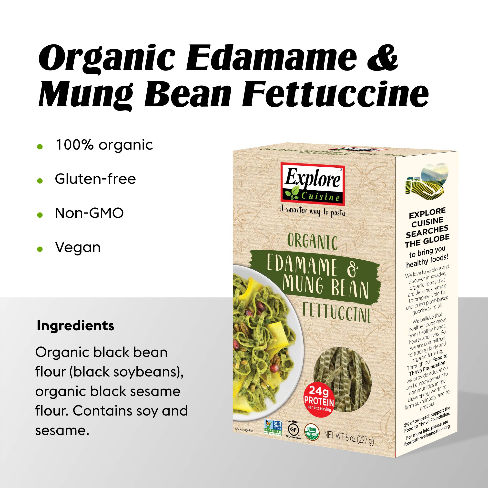 Explore Cuisine Organic Edamame Pasta Variety Pack Edamame Spaghetti (4 Boxes) & Edamame