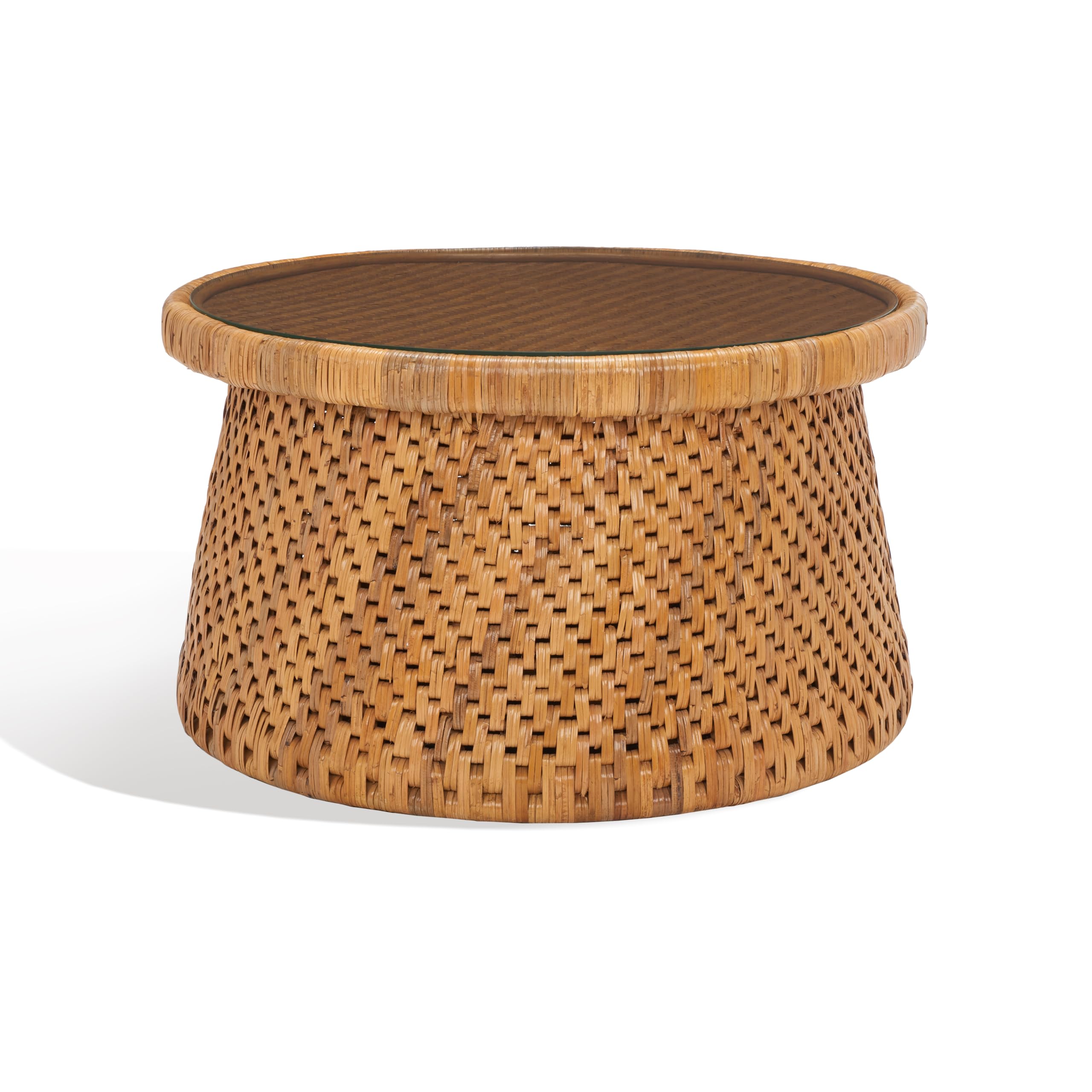 SAFAVIEH Couture Collection Lianna Coastal Tropical Natural Rattan Solid Wood Round Coffee Table Fully Assembled