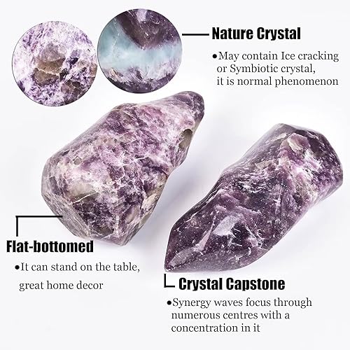 Miniatura 2 de AMOYSTONE Cristales de lepidolita morada torre con forma de llama piedra energética meditación curativa cristal para decoración del hogar 06-10