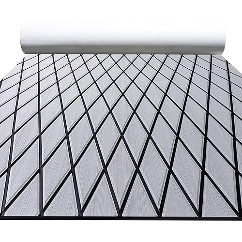 FOCEAN Boat Flooring EVA Foam Boat Decking Marine Mat Non-Slip Self-Adhesive Flooring Sheet for Motorboat Kayak Surfboard Garden Swimming Pools, 94.5''x 47.2'', Grey with Black Lines