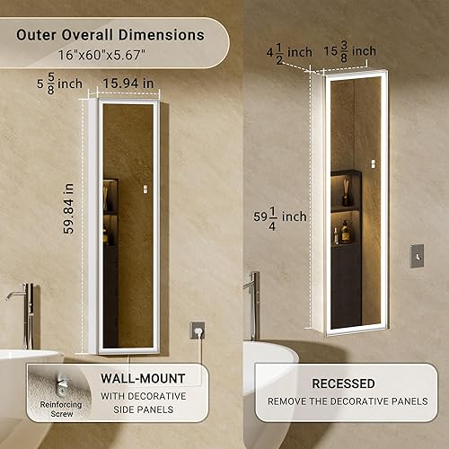 Miniatura 2 de QueenFun Espejo de baño de 72 x 36 pulgadas con luz, luces dobles delanteras y retroiluminadas, antiniebla, espejo de pared grande con iluminación