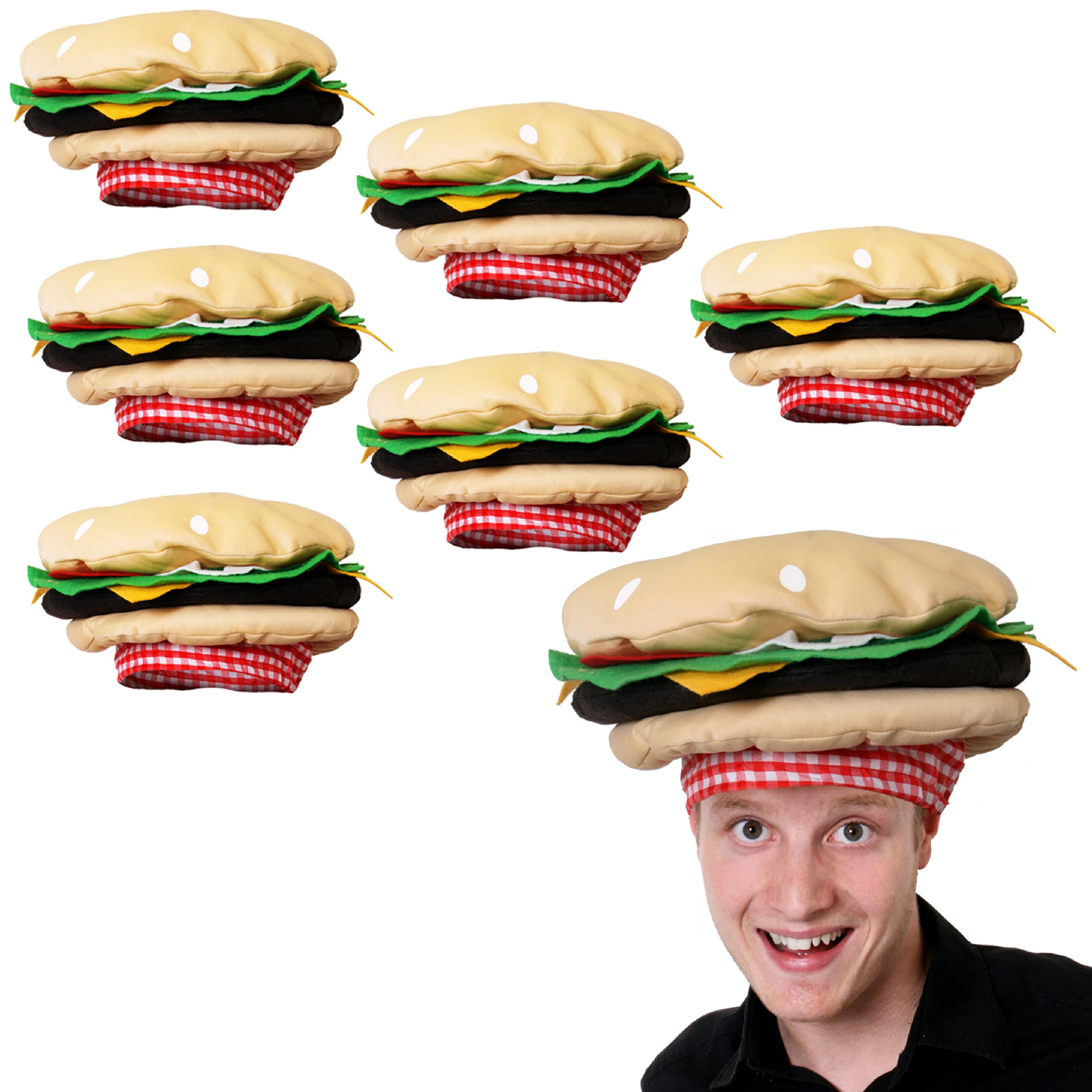 Sombrero de hamburguesa – Paquete de 6 – Delicioso sombrero divertido de comida rápida – Sombrero de hamburguesa de Estados Unidos para disfraces