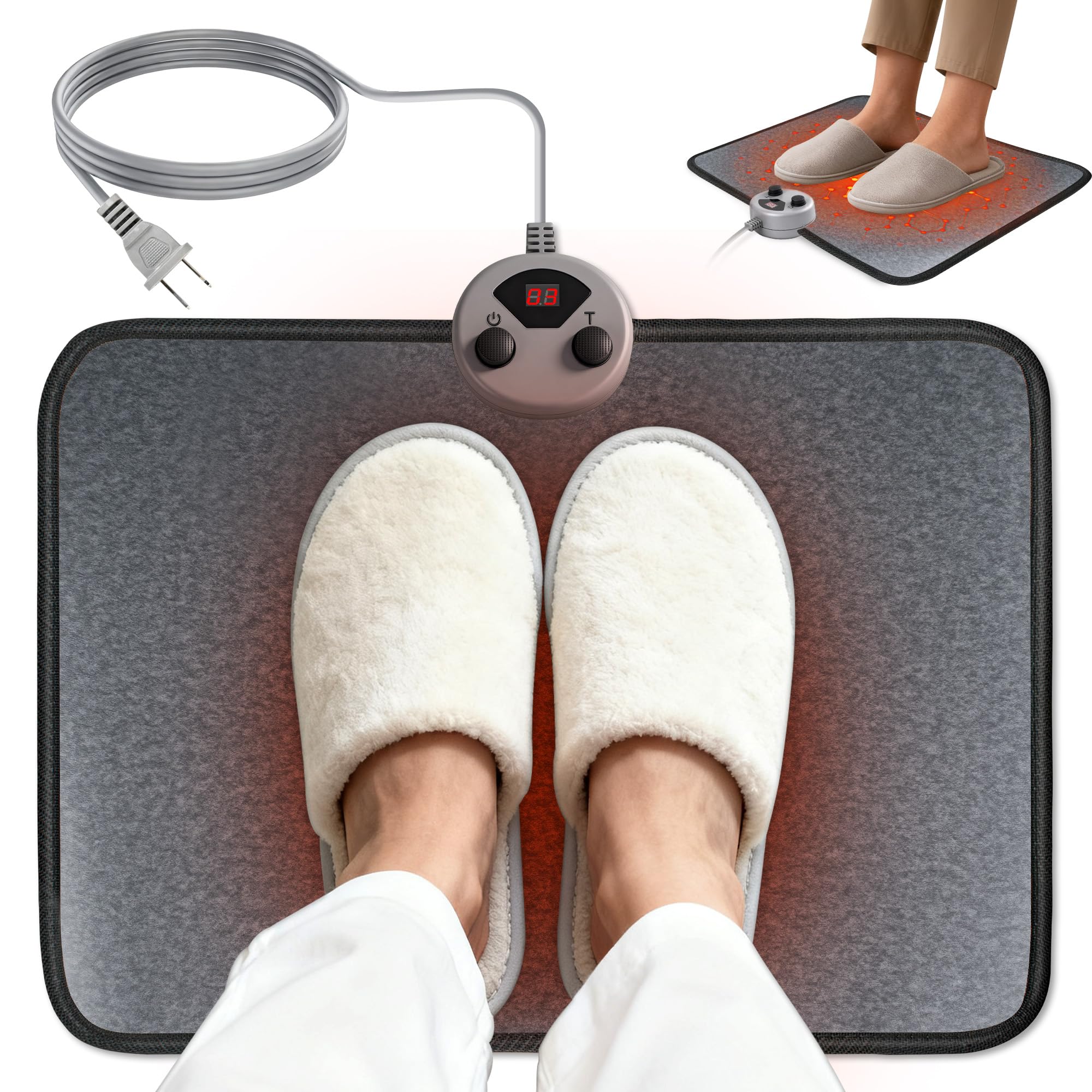 Foot Warmer, Heated Foot Mat Under Desk, 5 Temperature Settings & 7 Timer Settings, Auto Shut-Off & Fast Heating, Heated Foot Pad for Home & Office