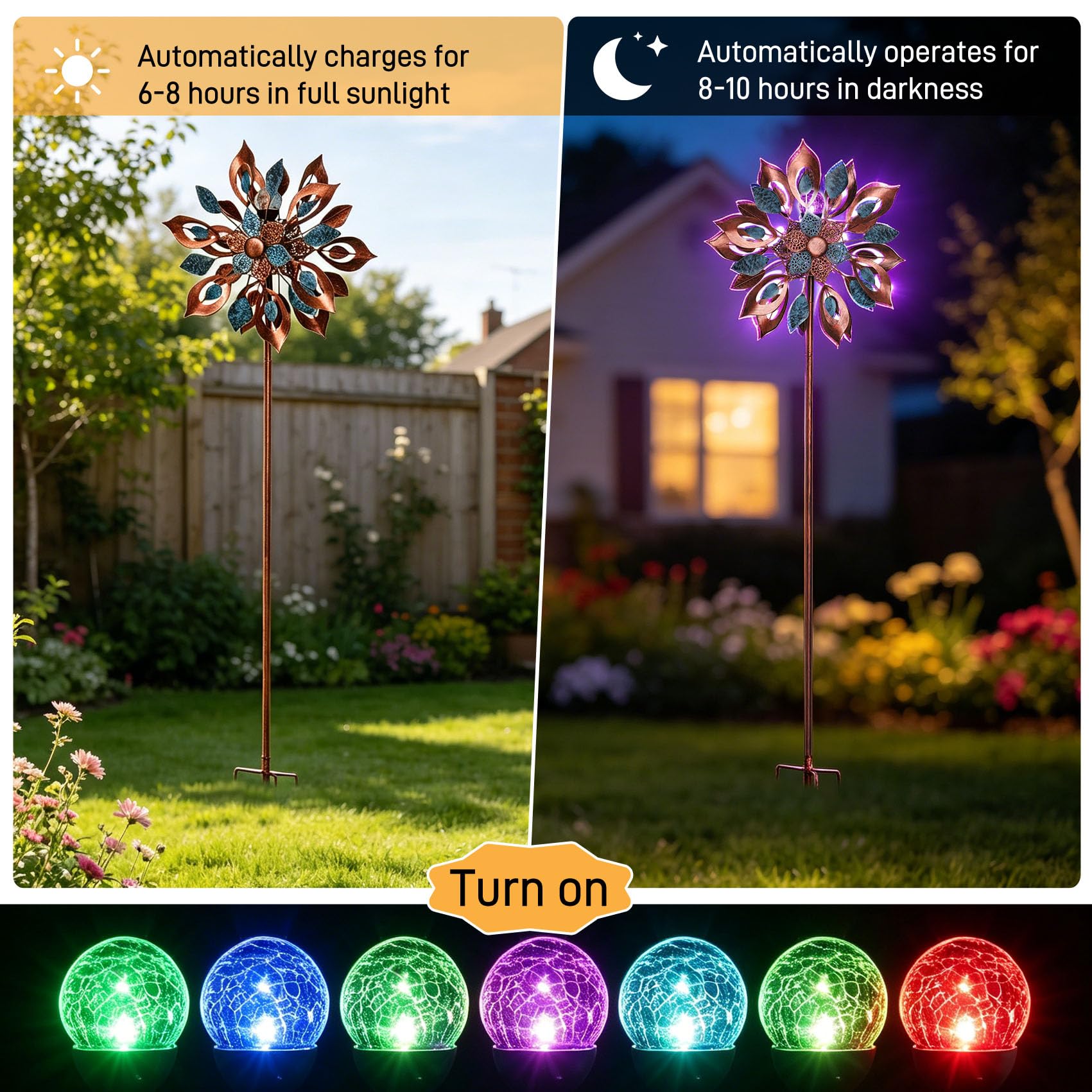 Molinillos de viento de 84 pulgadas para exteriores, gran molinillo de viento de metal con luces solares de 7 colores, molinillo de viento de metal resistente para jardín, patio, césped, patio