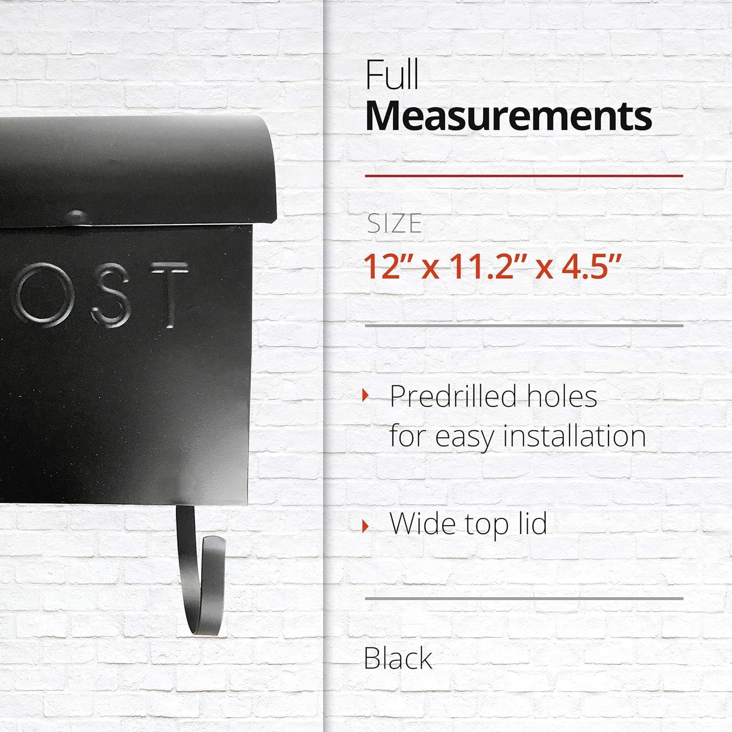 NACH Mailboxes for Outside Wall Mount, 12 x 11.2 x 4.5 inch, Black Mailbox, Waterproof Mailbox with Outdoor Newspaper Holder - The Euro Mailbox