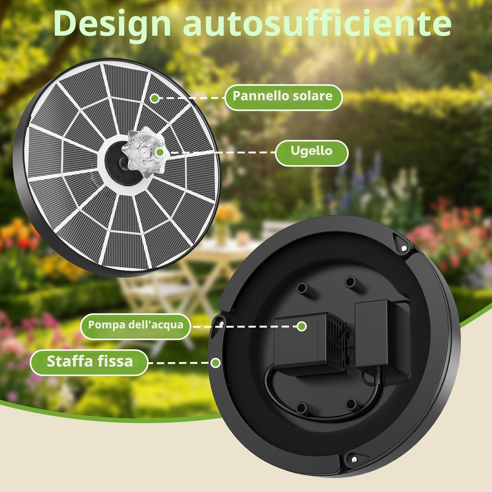 AISITIN Fontana solare per esterni, aggiornata, 3,7 W, per esterni, con 4 effetti di spruzzo, pompa solare per laghetto, fontana galleggiante per giardino, bagno di uccelli, stagno, gioco d'acqua