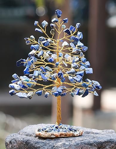 Miniatura 2 de Árbol de la vida con piedras preciosas de lapislázuli Base de rodajas de ágata de geoda, árbol de cristal para energía positiva, árbol de chakras
