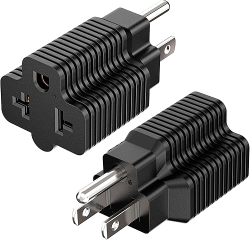 Paquete de 2 Enchufe de CA doméstico 4 en 1 de 15 amperios a adaptador de hoja T de 20 amperios, 5-15P a 5-20R, 5-15P a 6-15R, 5-15P a 6-20R,