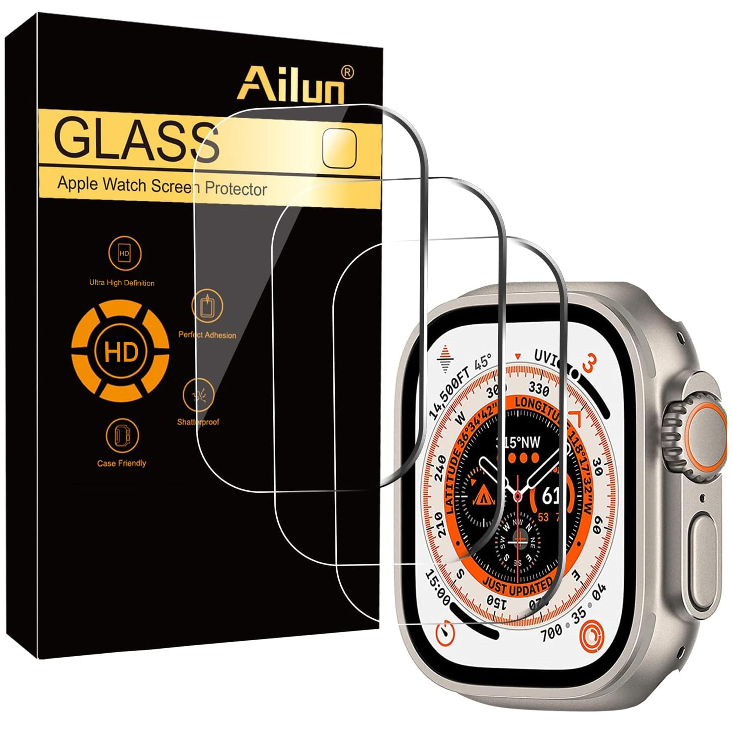 Ailun 3 Pack Screen Protector for Apple Watch Ultra 3/2/Ultra [49mm][Clear]