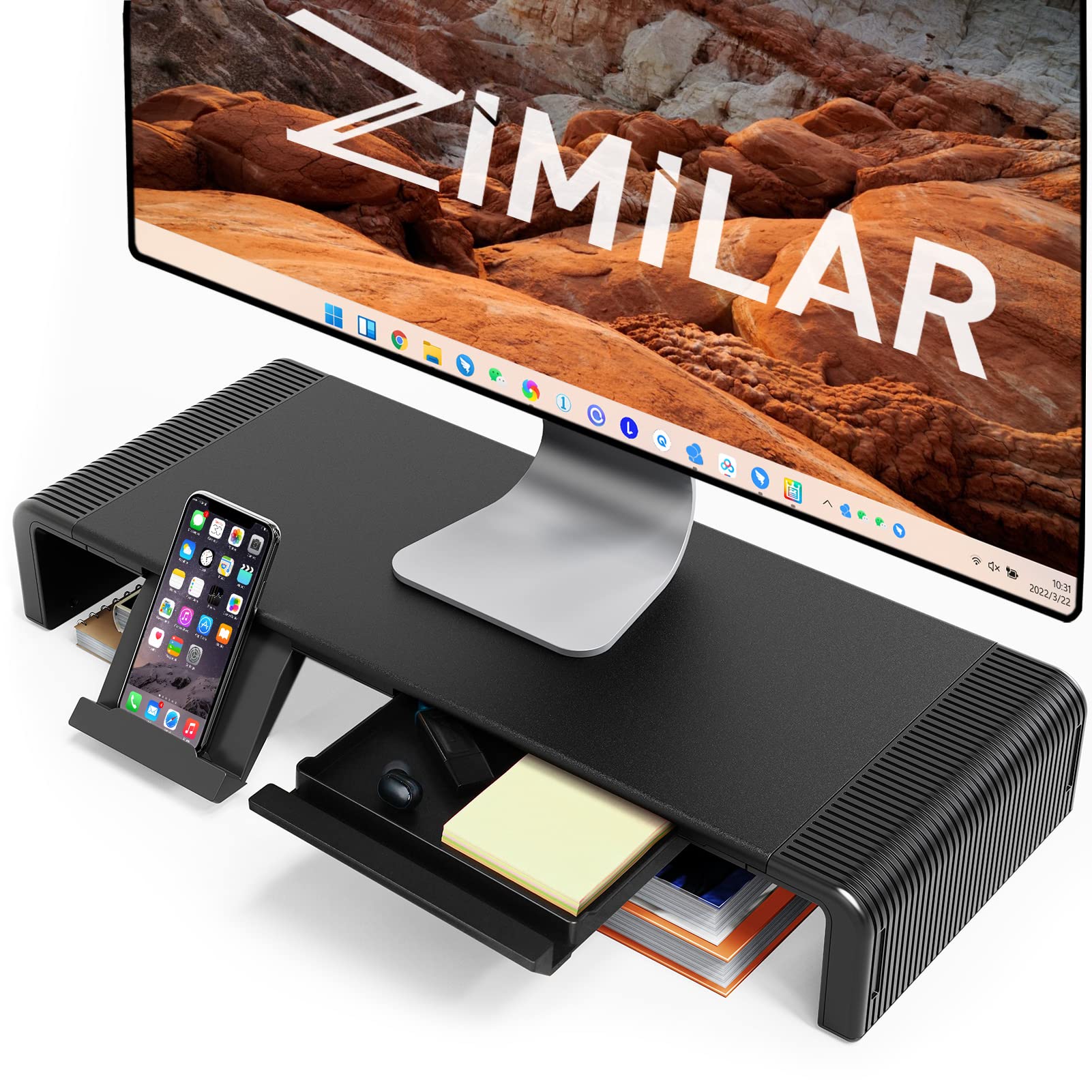 Zimilar Monitor Stand, Length Adjustable Monitor Riser, Foldable Monitor Stand Riser, Phone/Tablet Holder, Computer Stand Riser for Monitor, Laptop, PC, Printer