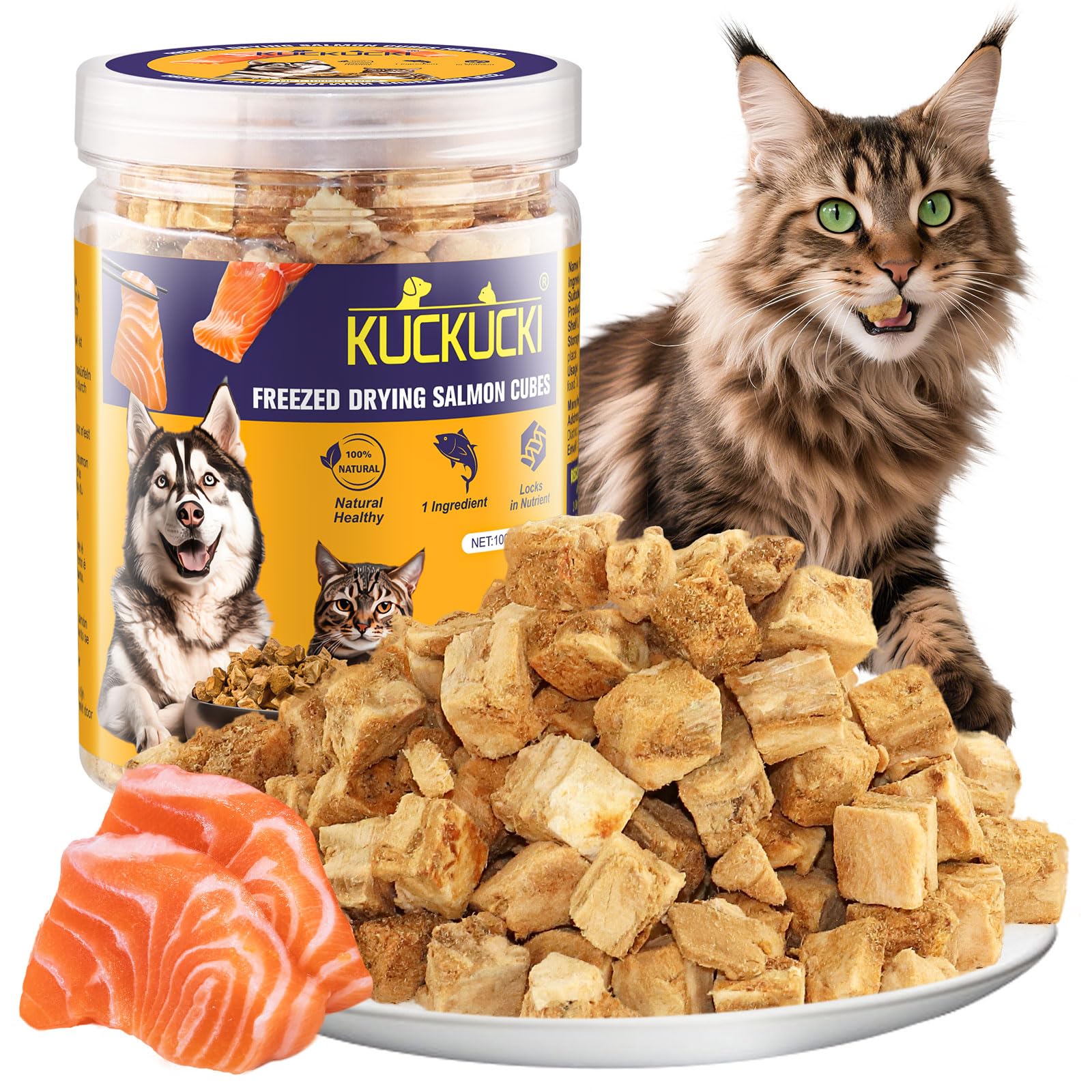 Salmon Dog Training Treats, Freezed Dried Cat Treats, Tasty Cat Snacks Hypoallergenic Grain Free High in Protein