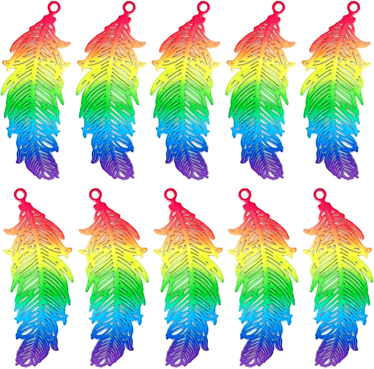 Multicolor Filigree Feather Charms Hollow Color Painted Plume Pendant for DIY Earrings Necklaces Jewelry Making Accessories Bookmark Components Hanging Embellishments