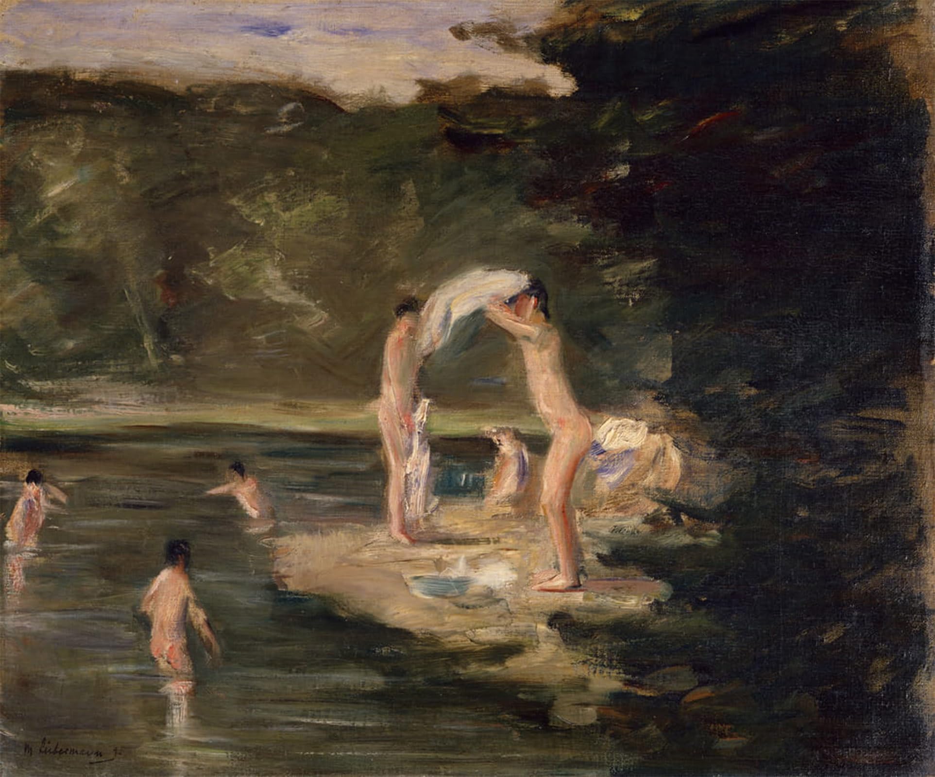 Artxlxxbn Boys No Frame Famous Painting Art Wall Decor Abstract Art Picture Bathing By Max Liebermann Animal Pictures For Home Decor 60X90cm