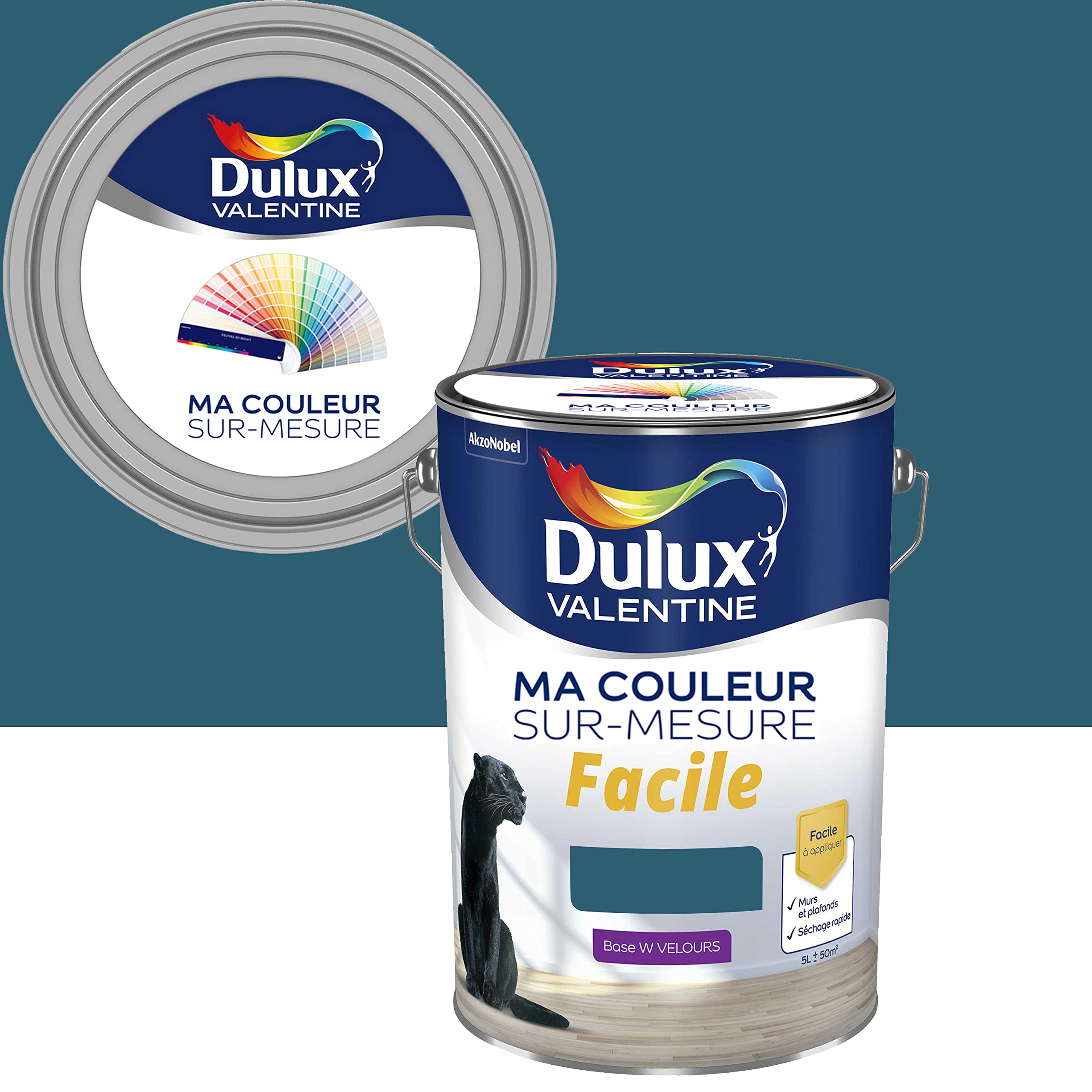 Ma Couleur Sur-mesure par Dulux Valentine – Peinture Intérieure Murs, Plafonds, Boiseries - Facile à appliquer - Velours Bleu Paon 5 L