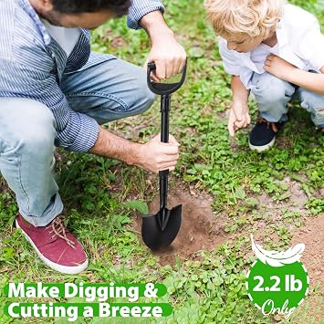 Shovel, Garden Shovels for Digging Transferring Gardening, 31 Small Shovel Lightweight, 1x Round Point Blade Spade Shovel, 1x Flat Square Shovel, Metal Short Shovel with D-Handle, Comfort Grip