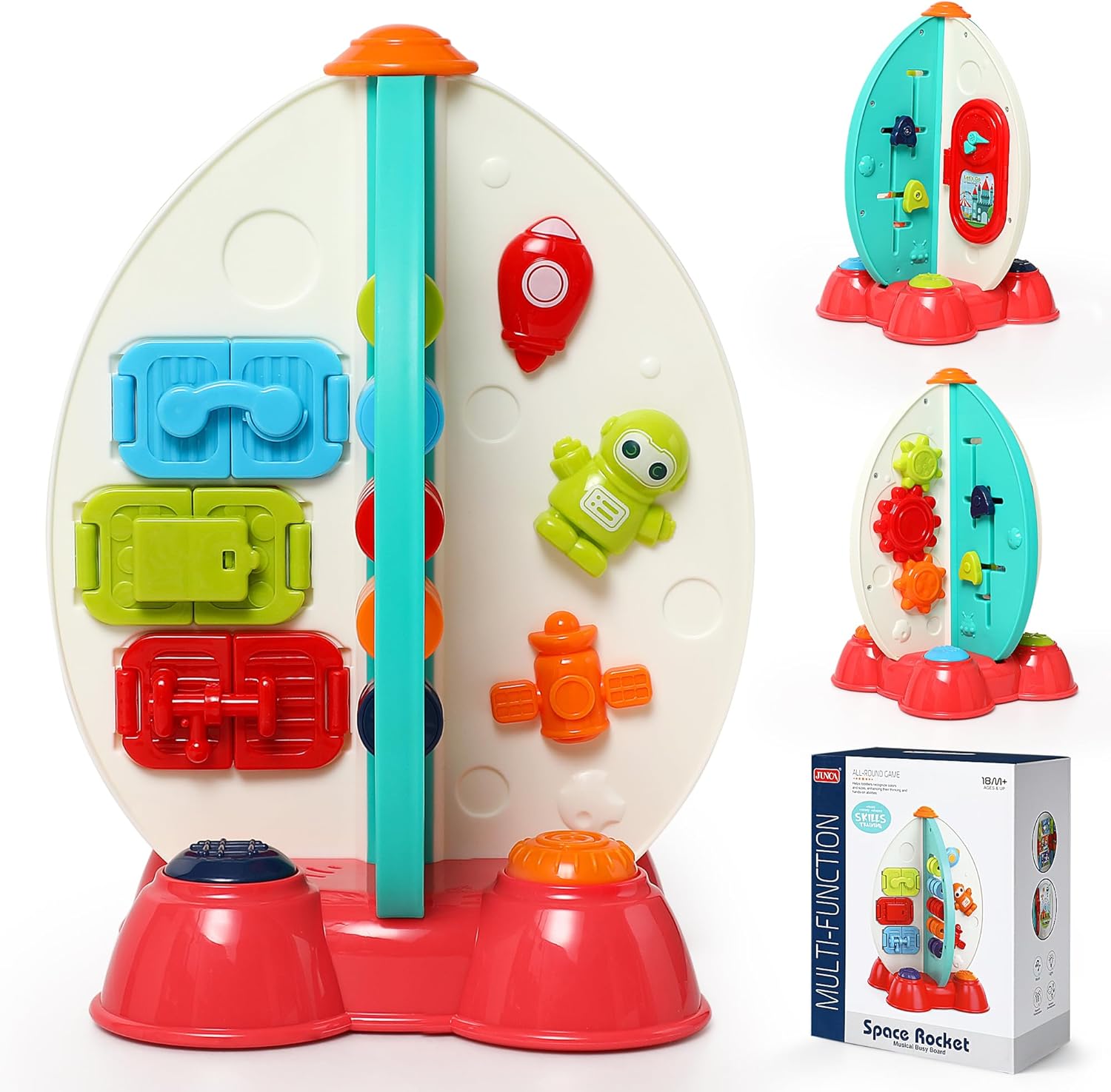 Musical Rocket Toy for Toddlers 1-3 ， Space Learning Toy with Lights & Songs ， Sensory Fine Motor Skills Development ， Birthday Gifts for Boys & Girls