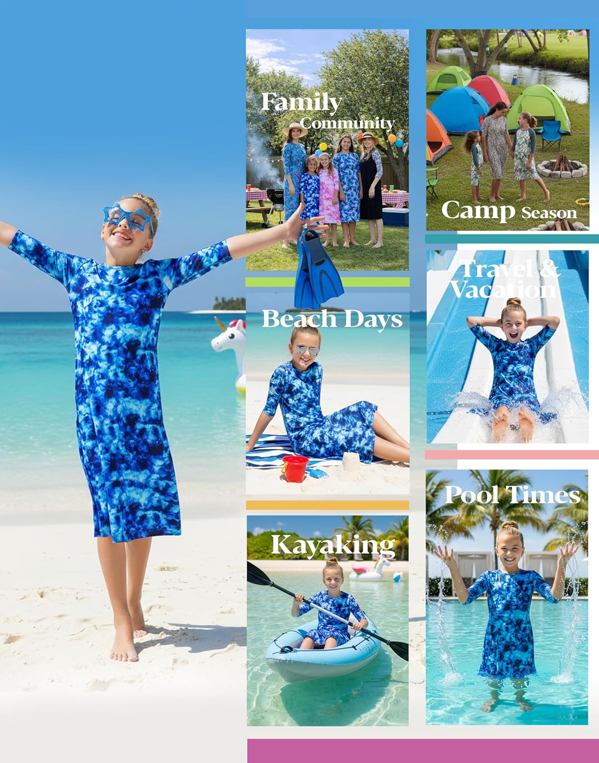 Shira Modest Girls Swim Dress | 3/4 Sleeve Swimdress, Tznius Cover Up, UPF 50+, Quick-Dry