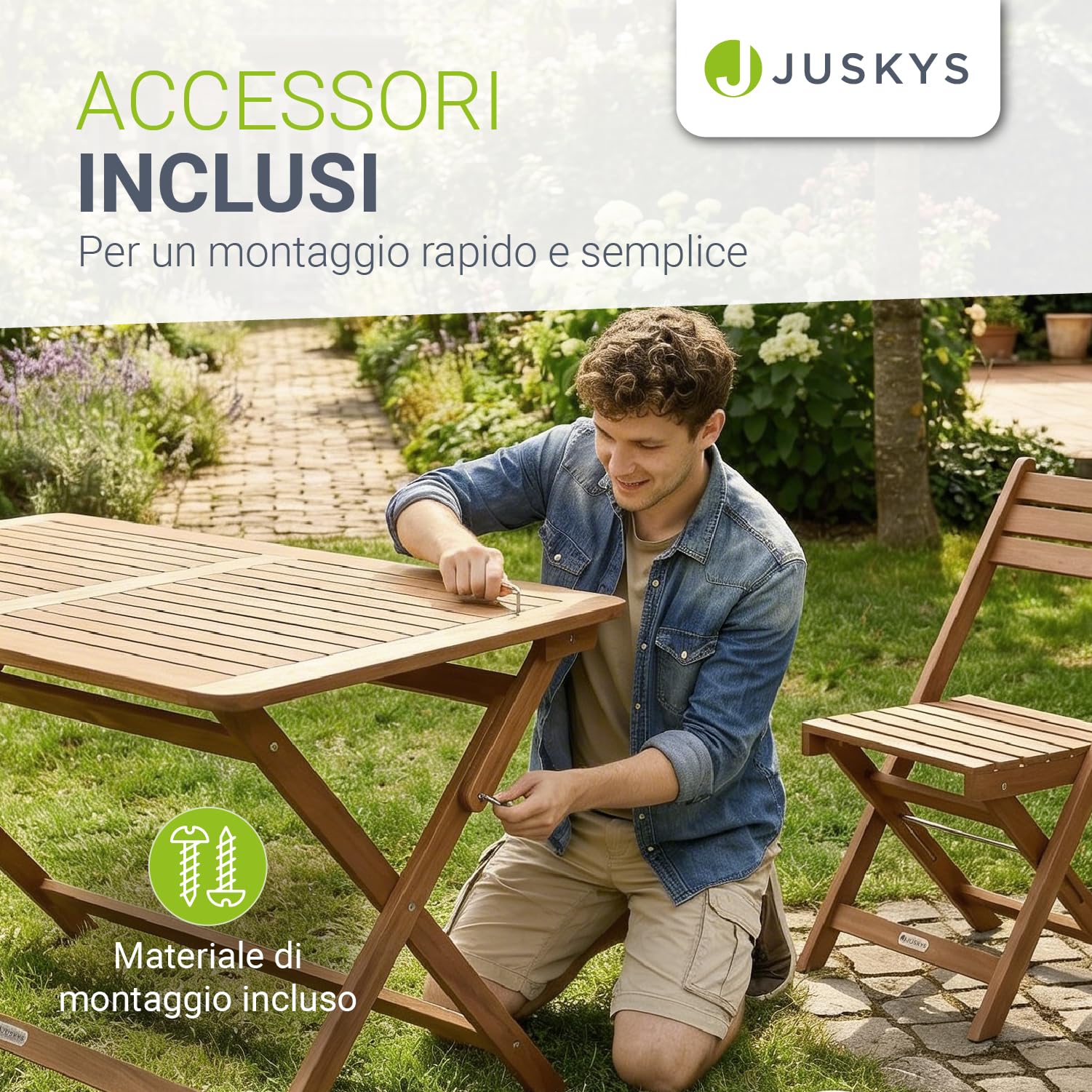 Juskys Gruppo pranzo Rimini acacia 5 pezzi sedute pieghevoli terrazza balcone