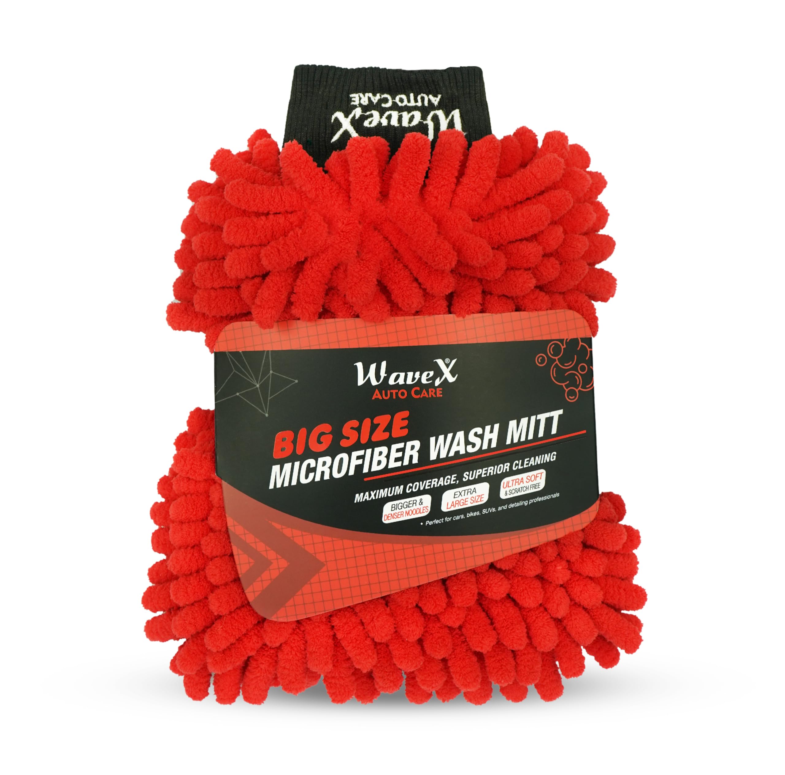 WaveX Big Size Noodles Microfiber Wash Mitt – Ultra Soft Chenille